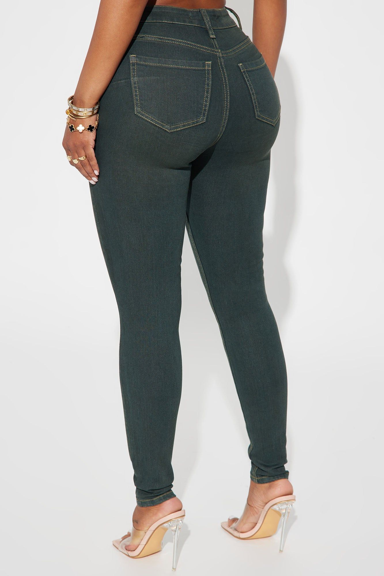 Baja Dark Green Curvy Stretch Skinny Jeans - Dark Wash sold by Fashion Nova product image thumbnail 3