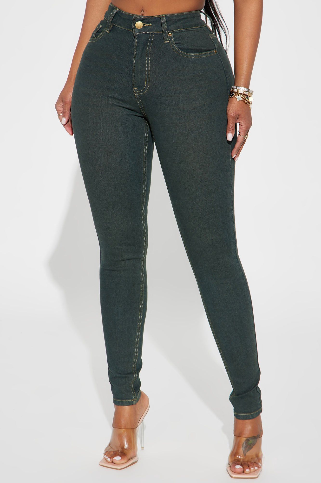 Baja Dark Green Curvy Stretch Skinny Jeans - Dark Wash sold by Fashion Nova product image thumbnail 2