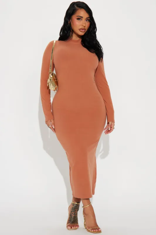 Maria Mock Neck Maxi Dress - Cognac sold by Fashion Nova