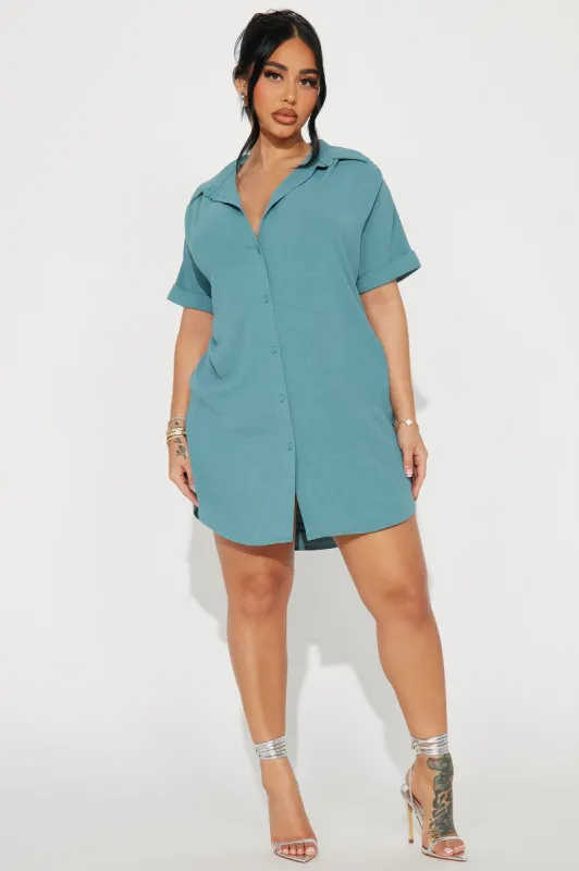Amelia Mini Shirt Dress - Green sold by Fashion Nova