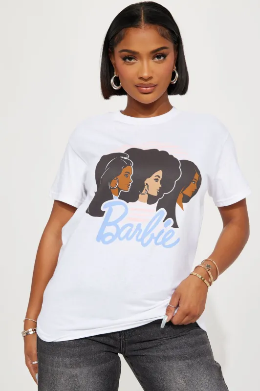 Barbie Bombshell's Graphic Tee - White sold by Fashion Nova