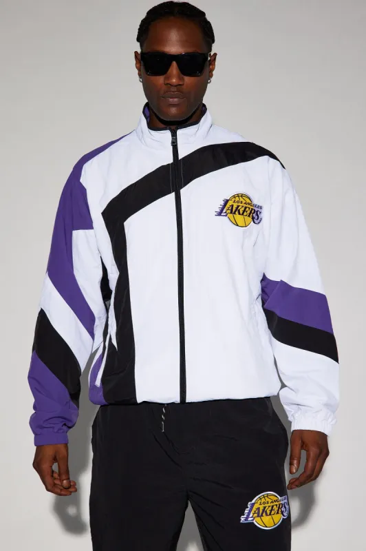 Lakers Hood Star Jacket - White/combo sold by Fashion Nova