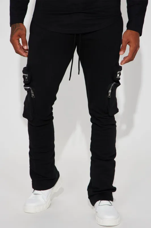 Tyson Zip Cargo Skinny Flared Sweatpant - Black sold by Fashion Nova