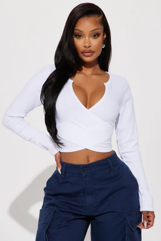 Katrina Long Sleeve Crop Top - White sold by Fashion Nova