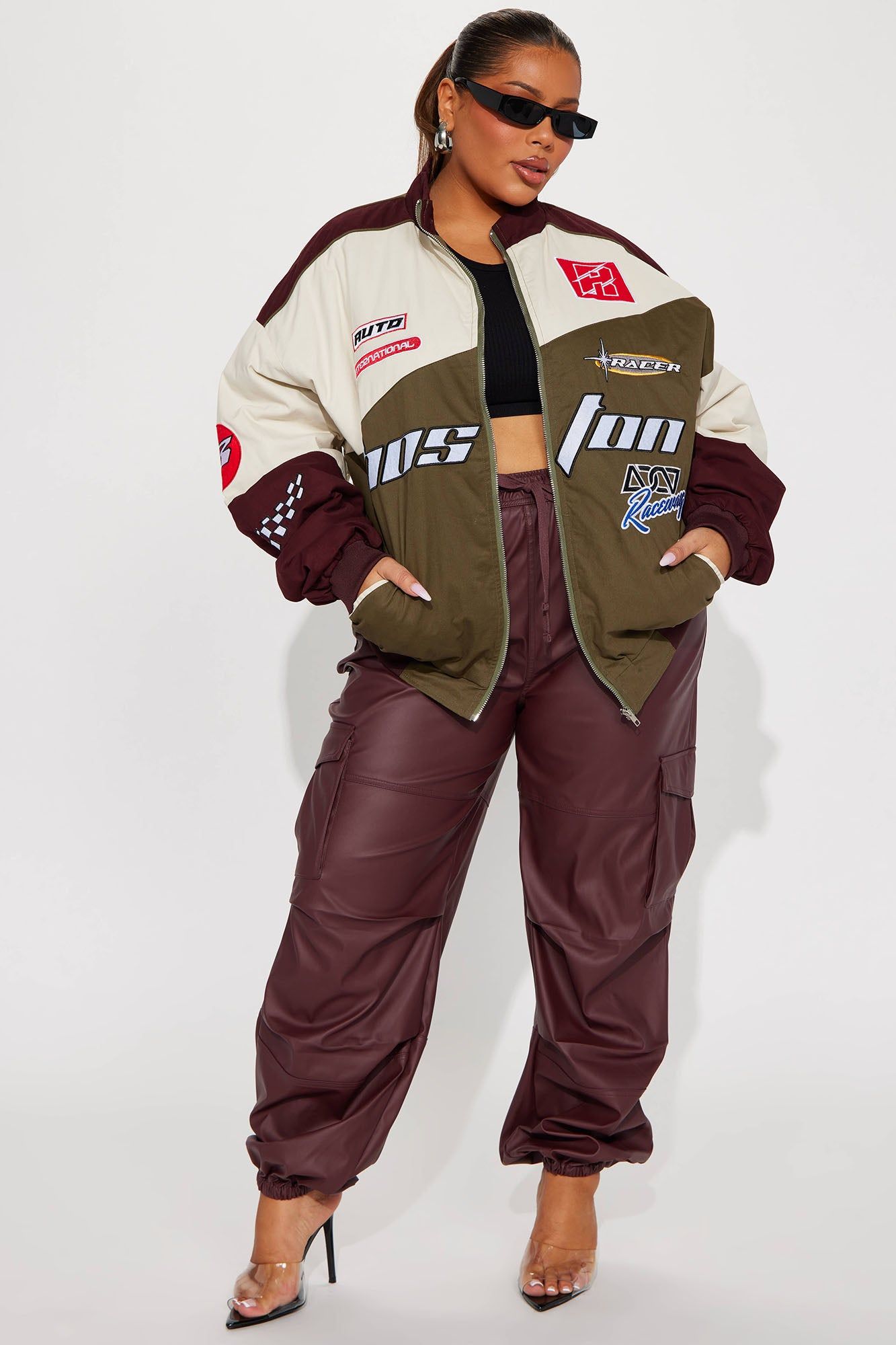 Raceway Oversize Bomber Jacket - Olive/combo sold by Fashion Nova product image thumbnail 6