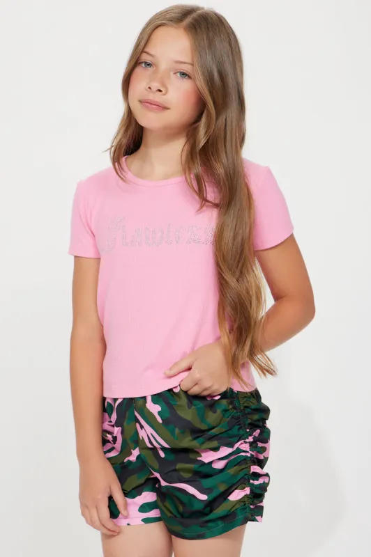 Mini Miss How It Is Rhinestone Tee - Pink sold by Fashion Nova