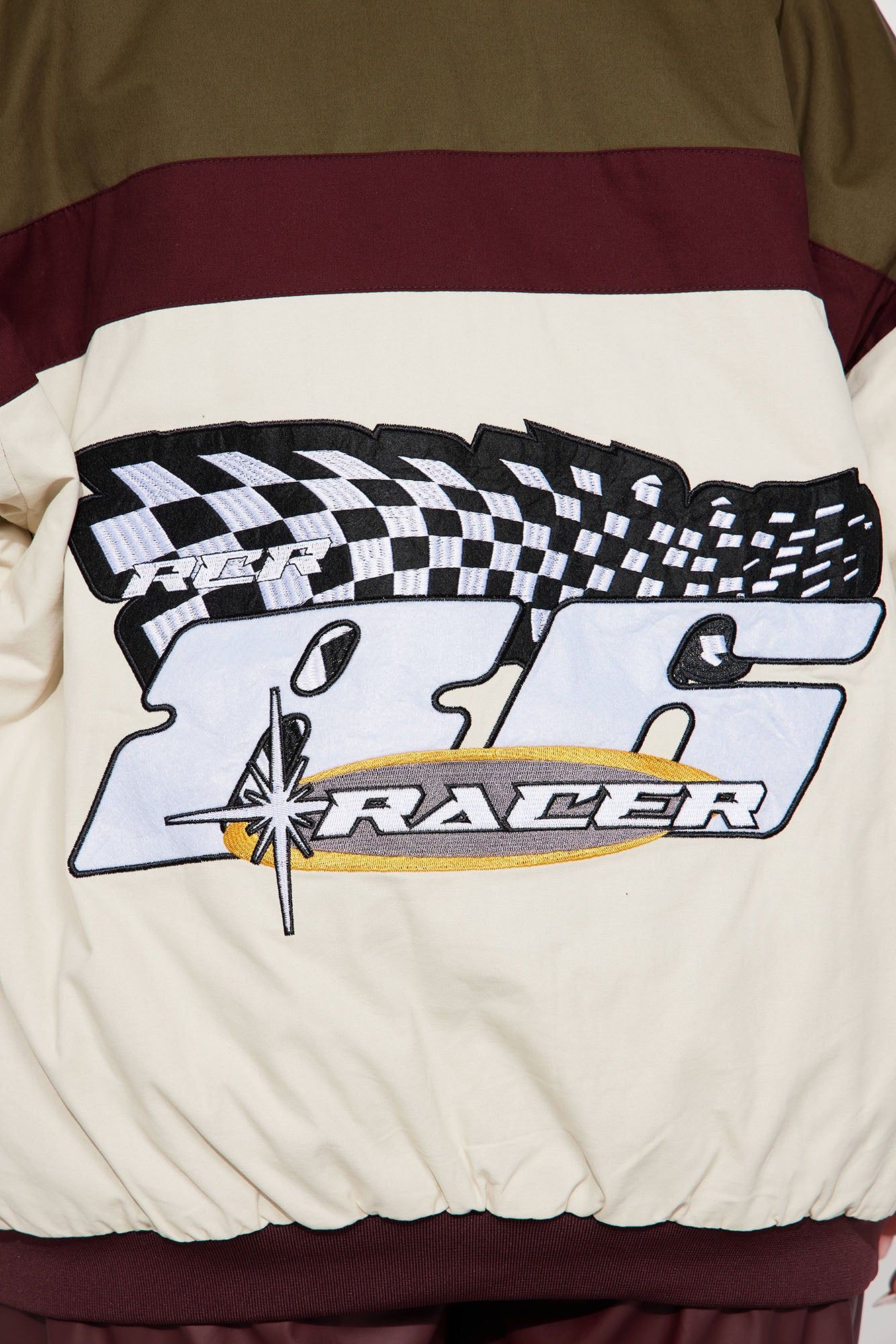 Raceway Oversize Bomber Jacket - Olive/combo sold by Fashion Nova product image thumbnail 10