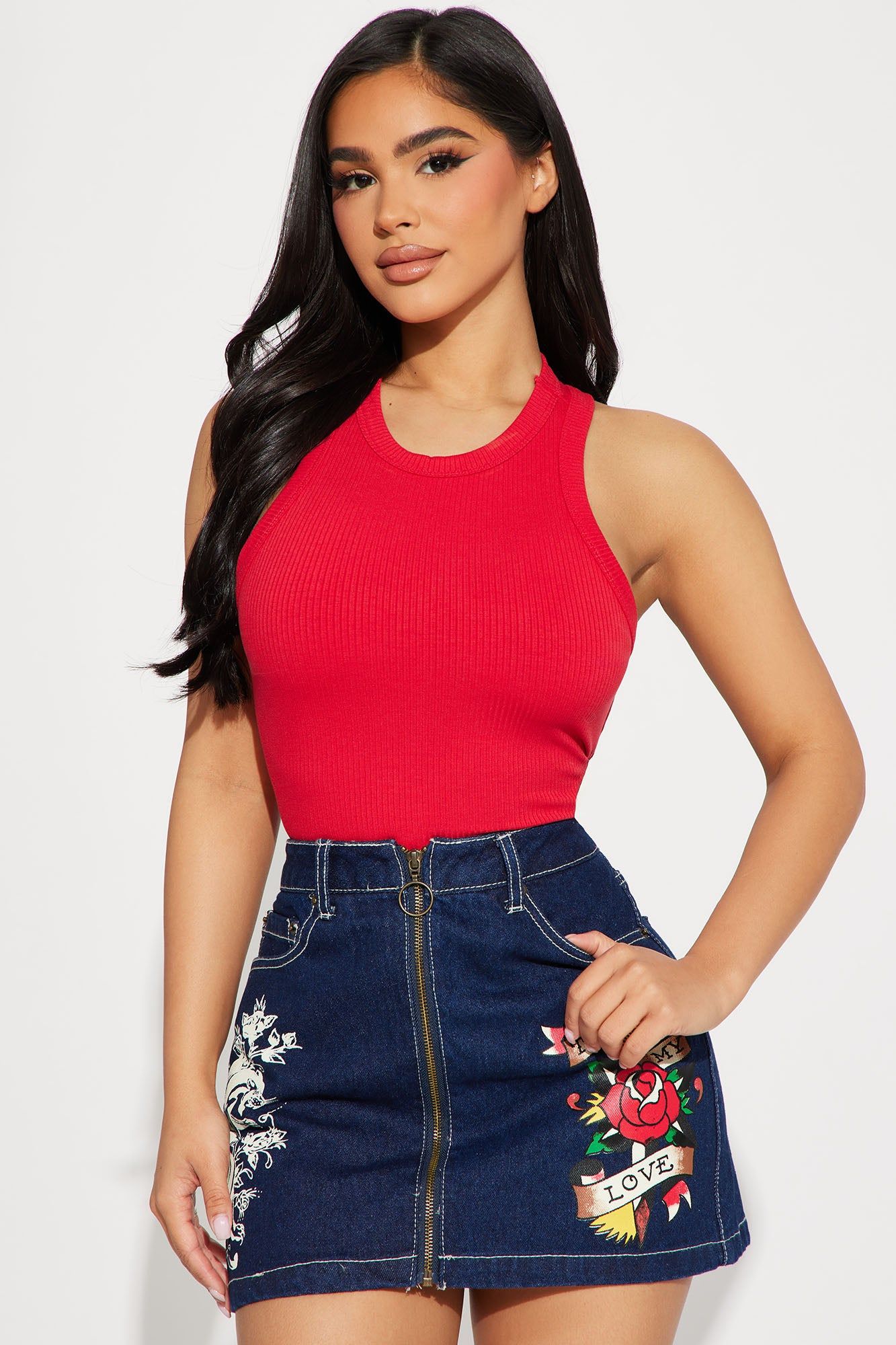 Ariana Ribbed Tee - Red sold by Fashion Nova