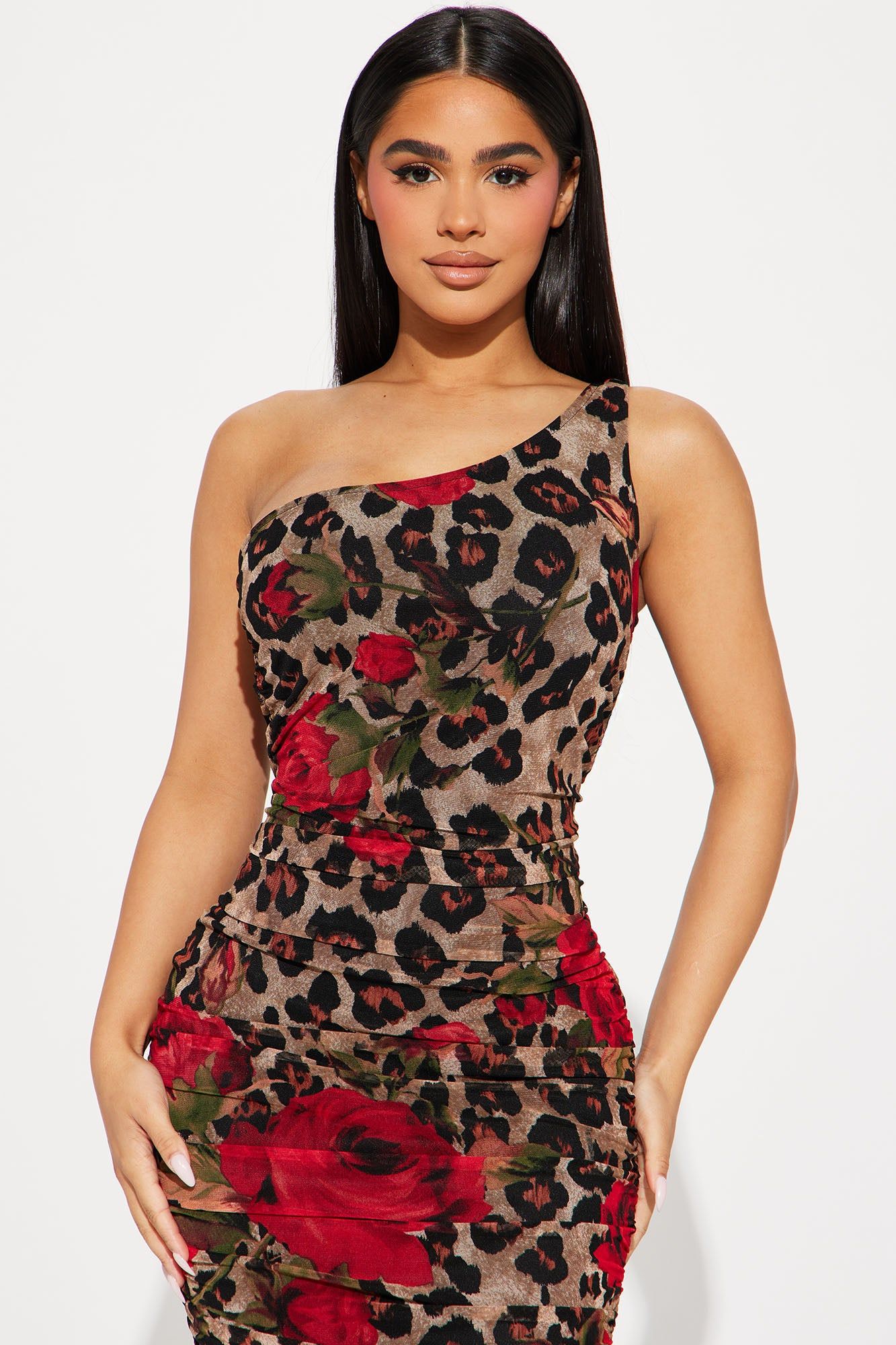 Leopard Rose Mesh Midi Dress - Brown/combo sold by Fashion Nova product image thumbnail 2