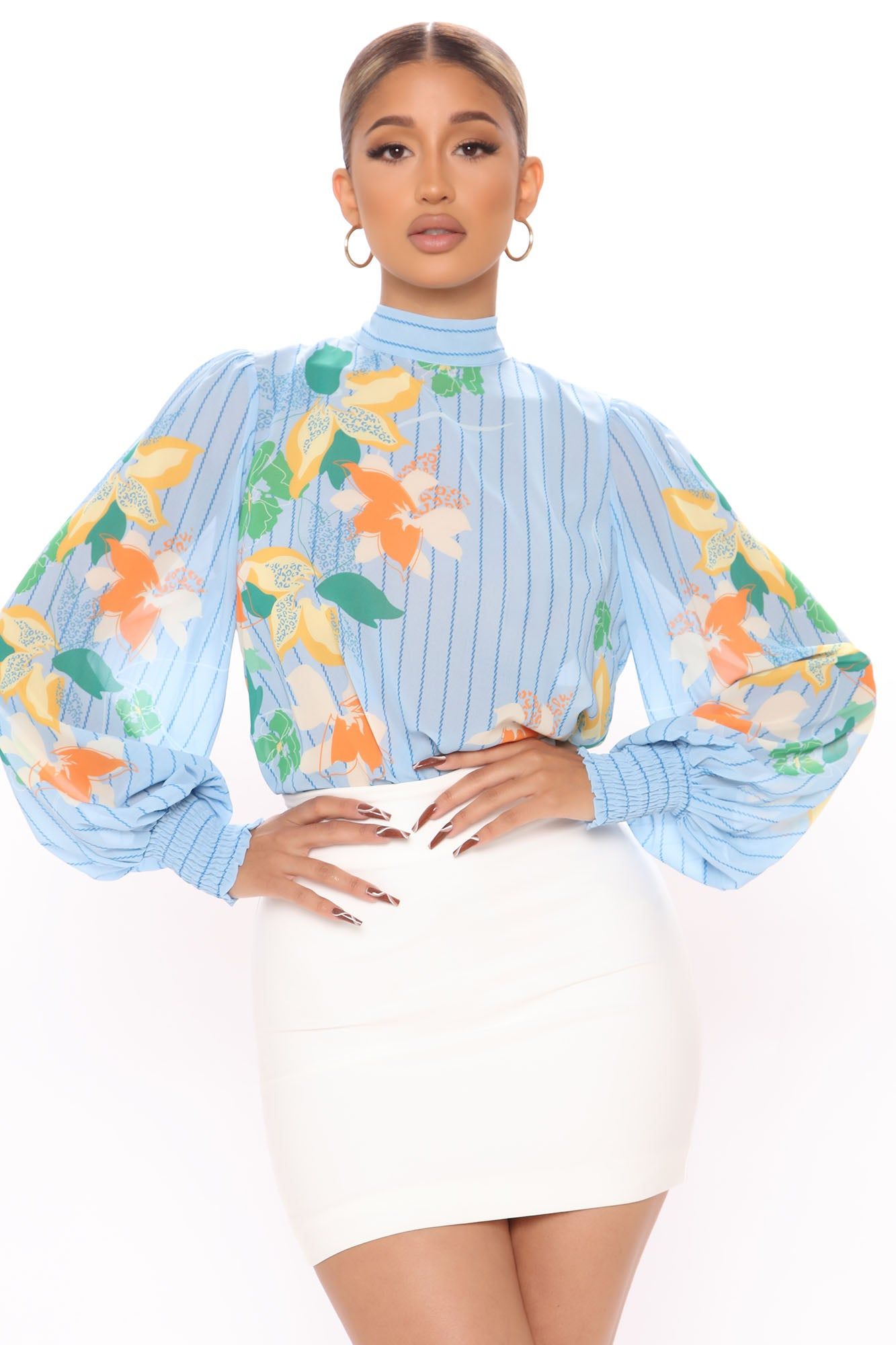 Kathleen Floral Top - Blue sold by Fashion Nova