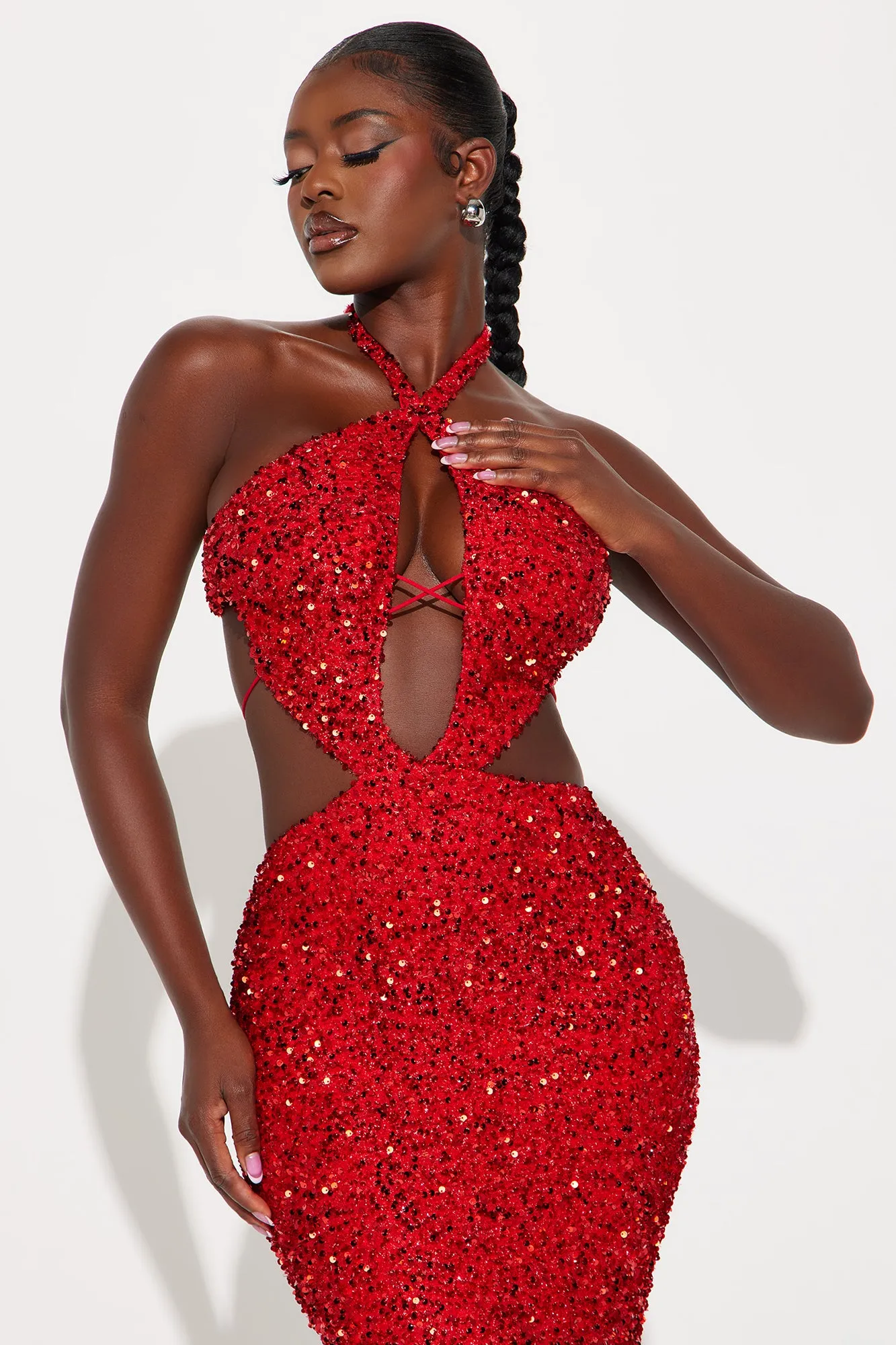 Jenna Cut Out Sequin Maxi Dress - Red sold by Fashion Nova product image thumbnail 2