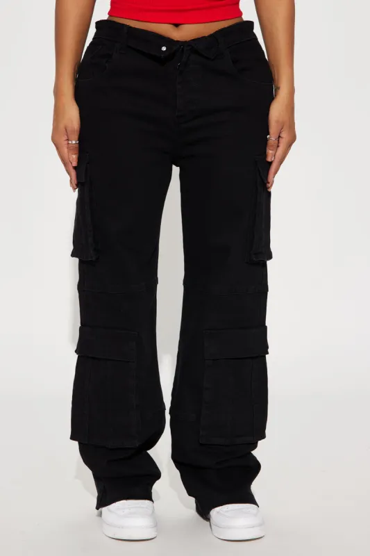 Out For Tonight Fold Over Cargo Pant - Black sold by Fashion Nova
