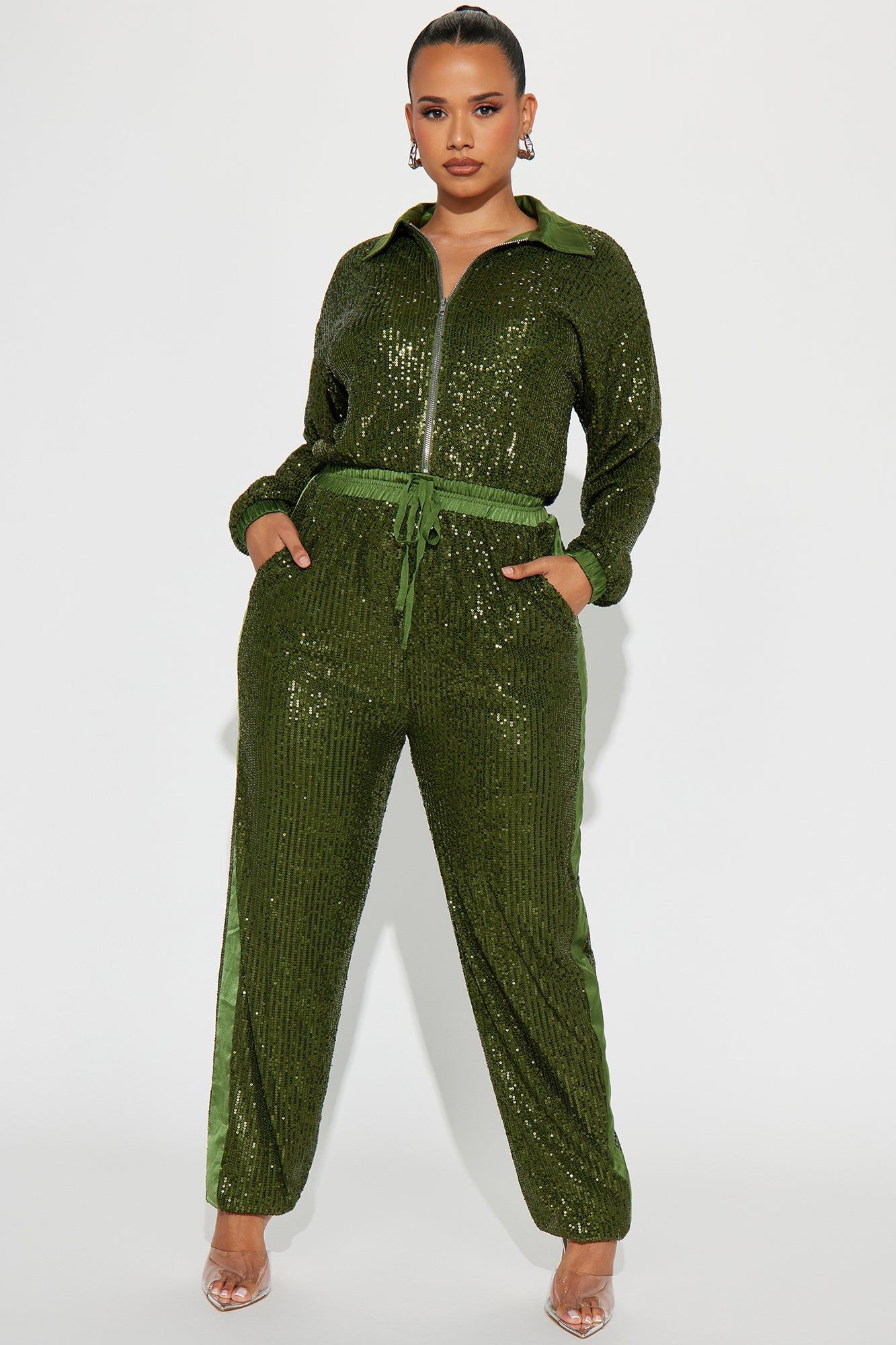 Only Your Sparkle Sequin Jumpsuit - Olive sold by Fashion Nova product image thumbnail 4