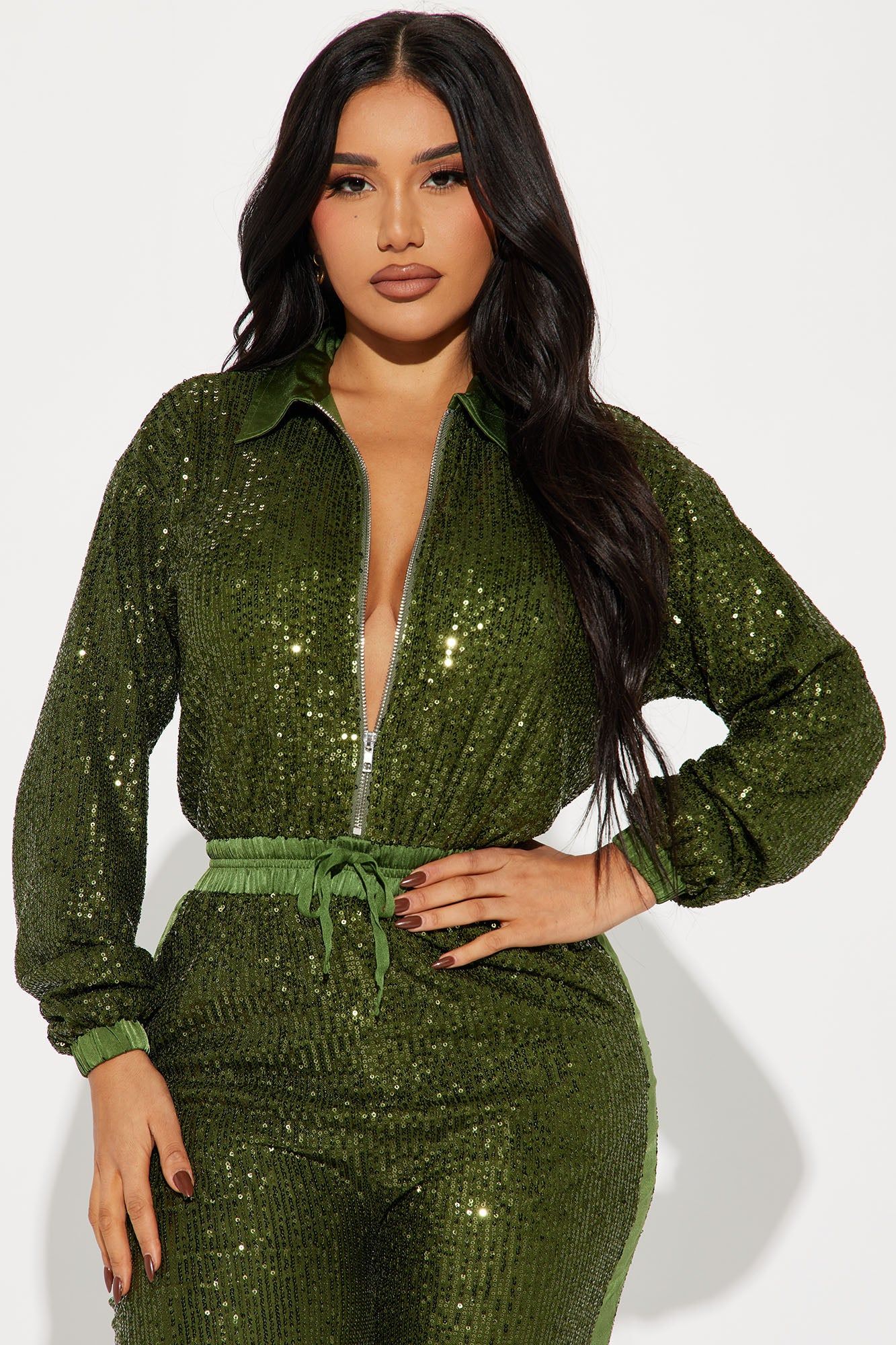 Only Your Sparkle Sequin Jumpsuit - Olive sold by Fashion Nova product image thumbnail 2