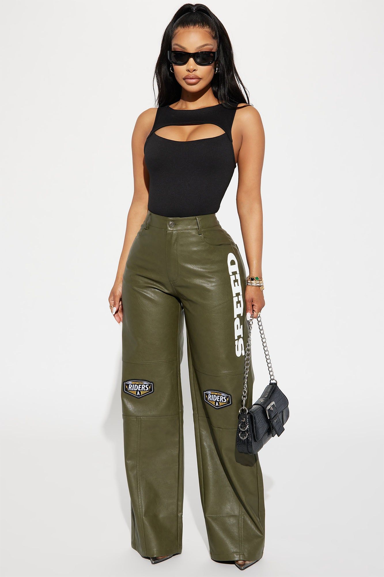 Motorcycle Riders Faux Leather Pant - Olive sold by Fashion Nova