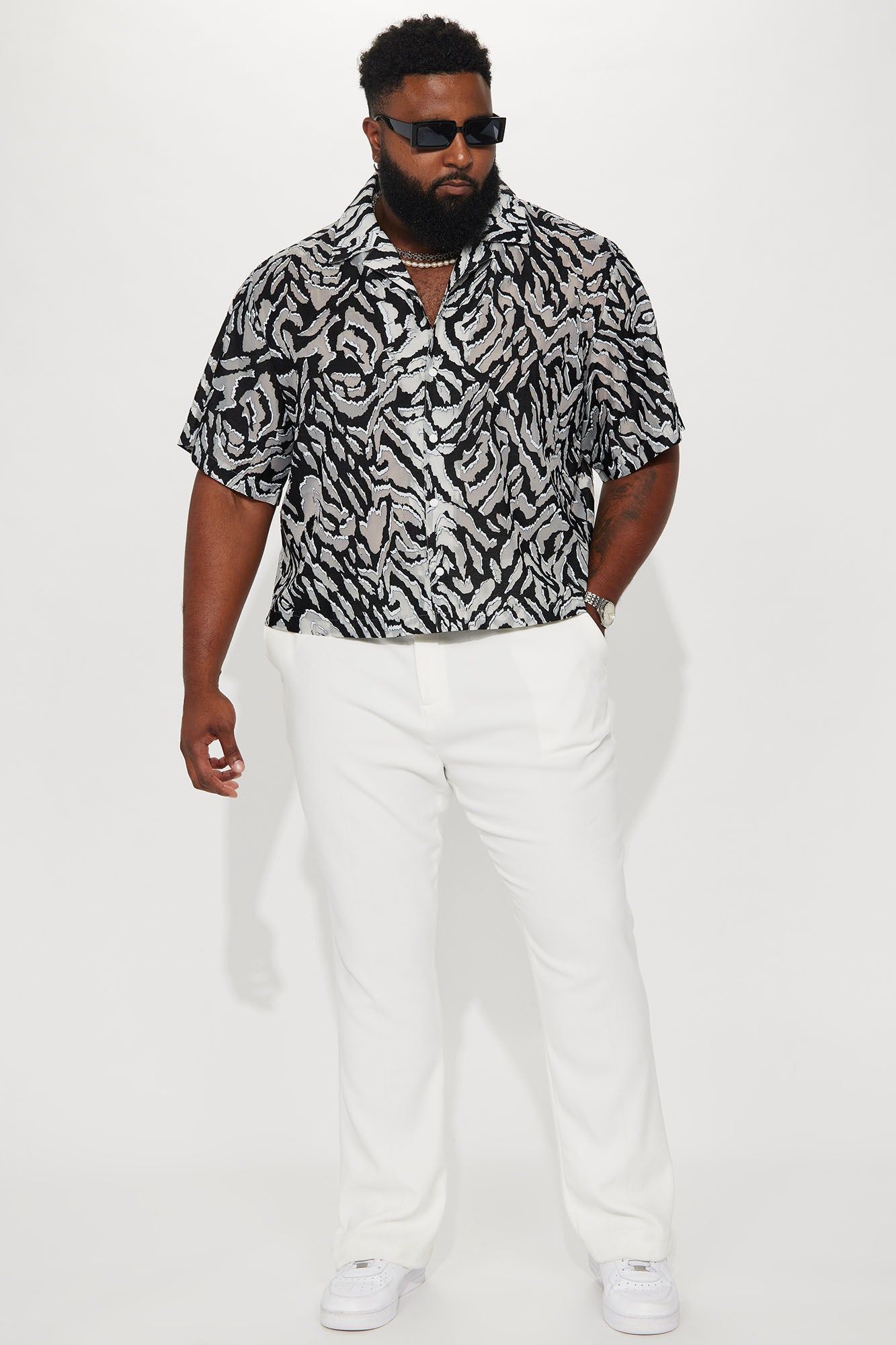 Zuma Mesh Cropped Button Up Shirt - Black/combo sold by Fashion Nova product image thumbnail 5