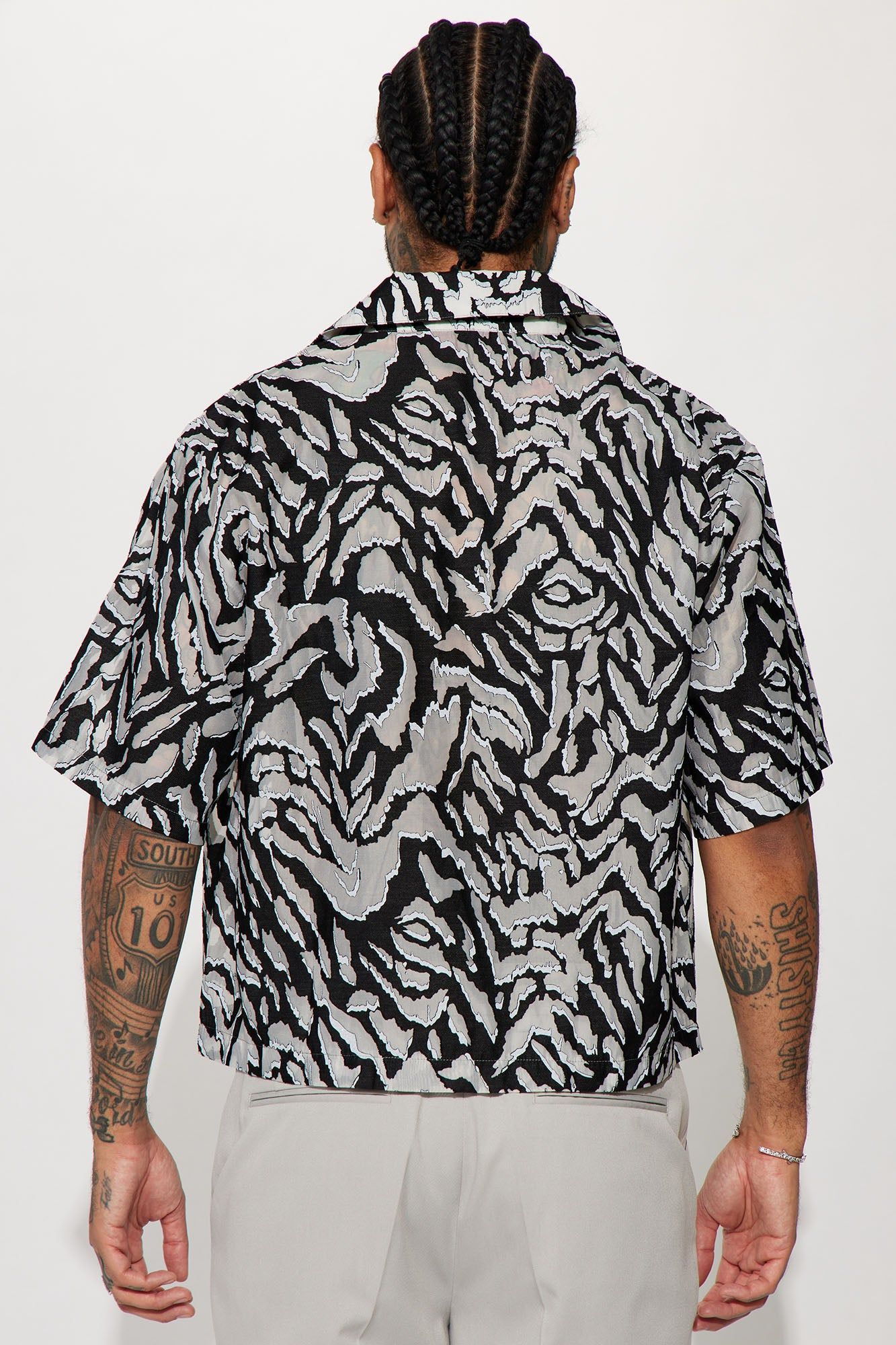 Zuma Mesh Cropped Button Up Shirt - Black/combo sold by Fashion Nova product image thumbnail 4