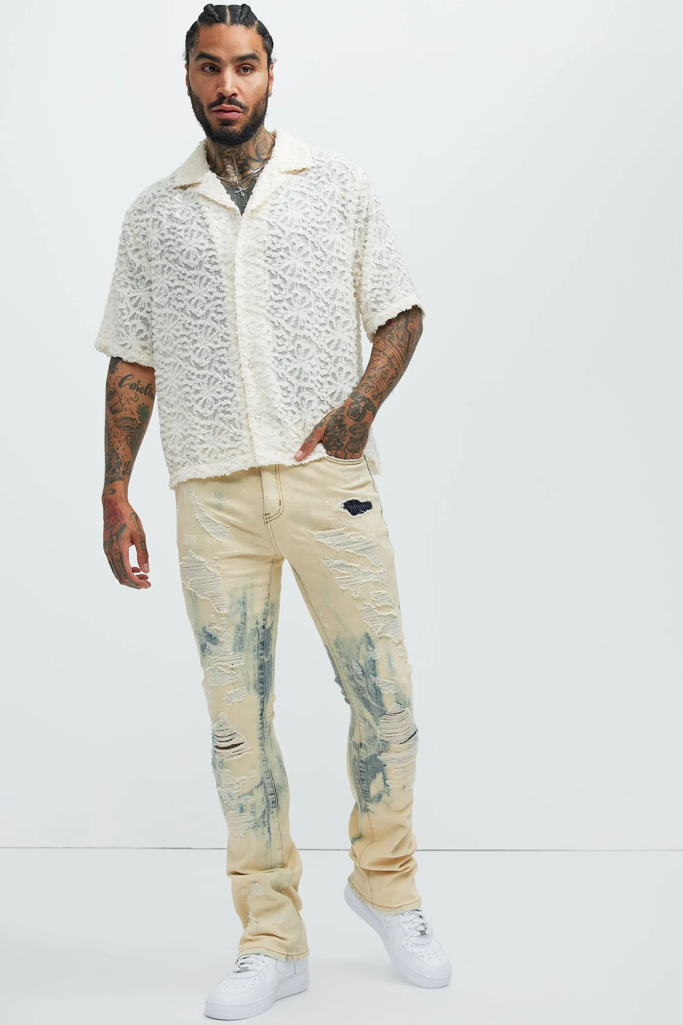 Astoria Jacquard Fray Shirt - Off White sold by Fashion Nova product image thumbnail 2
