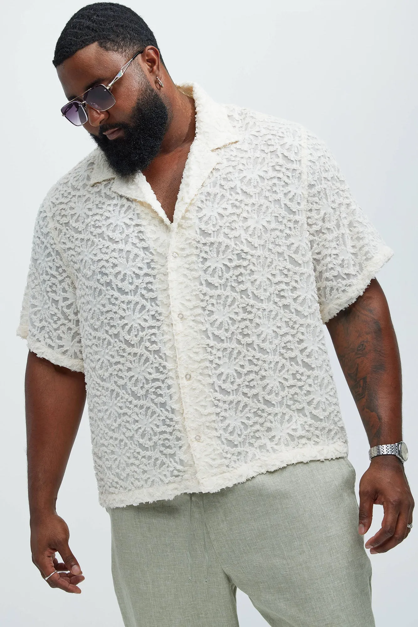Astoria Jacquard Fray Shirt - Off White sold by Fashion Nova product image thumbnail 5