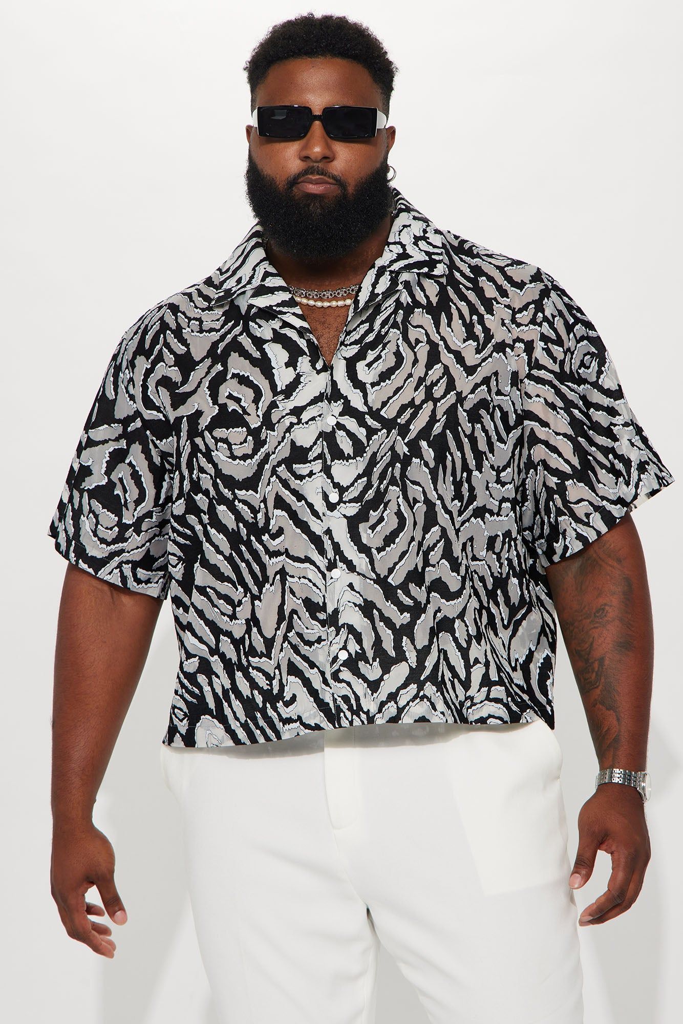 Zuma Mesh Cropped Button Up Shirt - Black/combo sold by Fashion Nova product image thumbnail 2