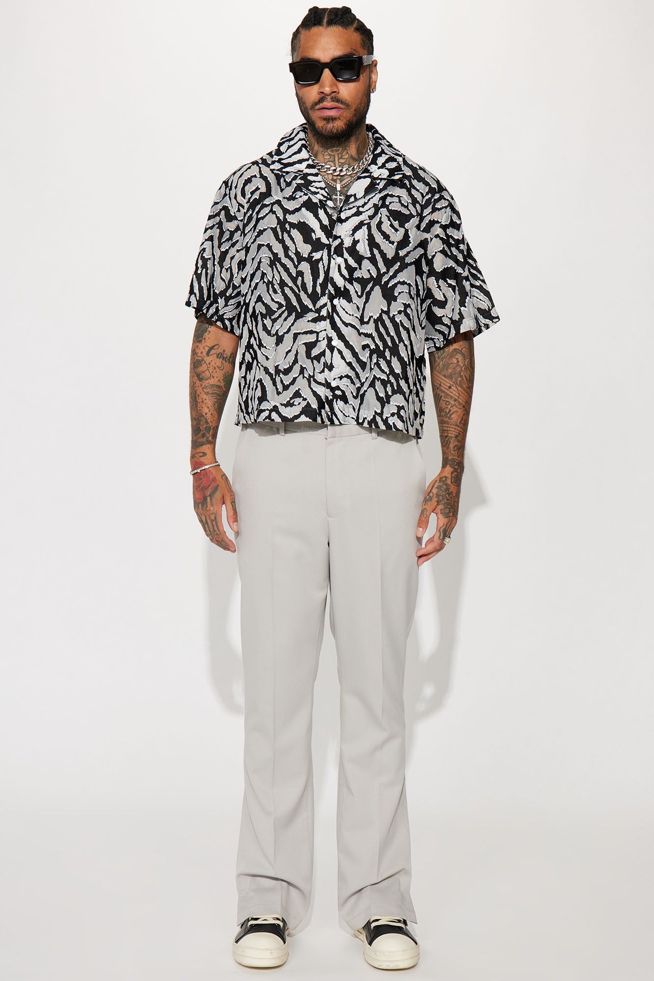 Zuma Mesh Cropped Button Up Shirt - Black/combo sold by Fashion Nova product image thumbnail 3