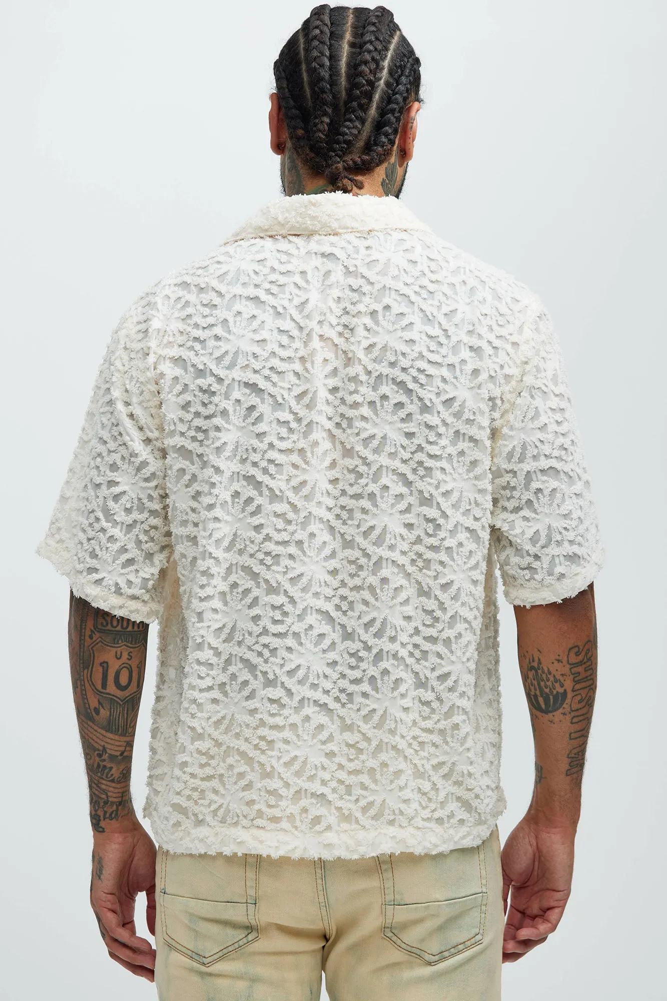 Astoria Jacquard Fray Shirt - Off White sold by Fashion Nova product image thumbnail 4