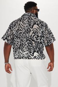 Zuma Mesh Cropped Button Up Shirt - Black/combo sold by Fashion Nova