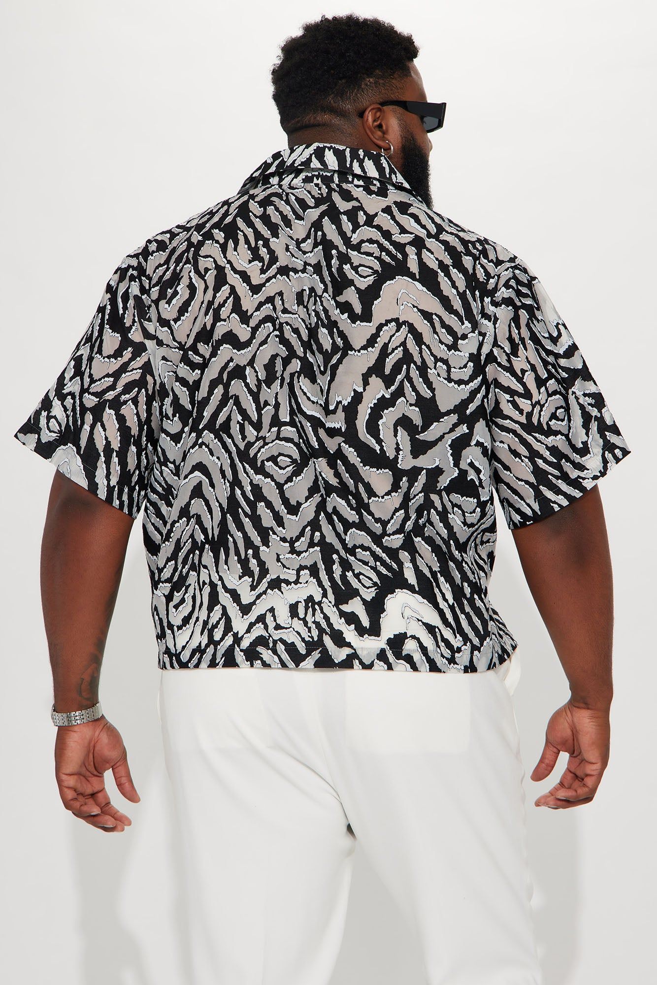 Zuma Mesh Cropped Button Up Shirt - Black/combo sold by Fashion Nova product image thumbnail 6