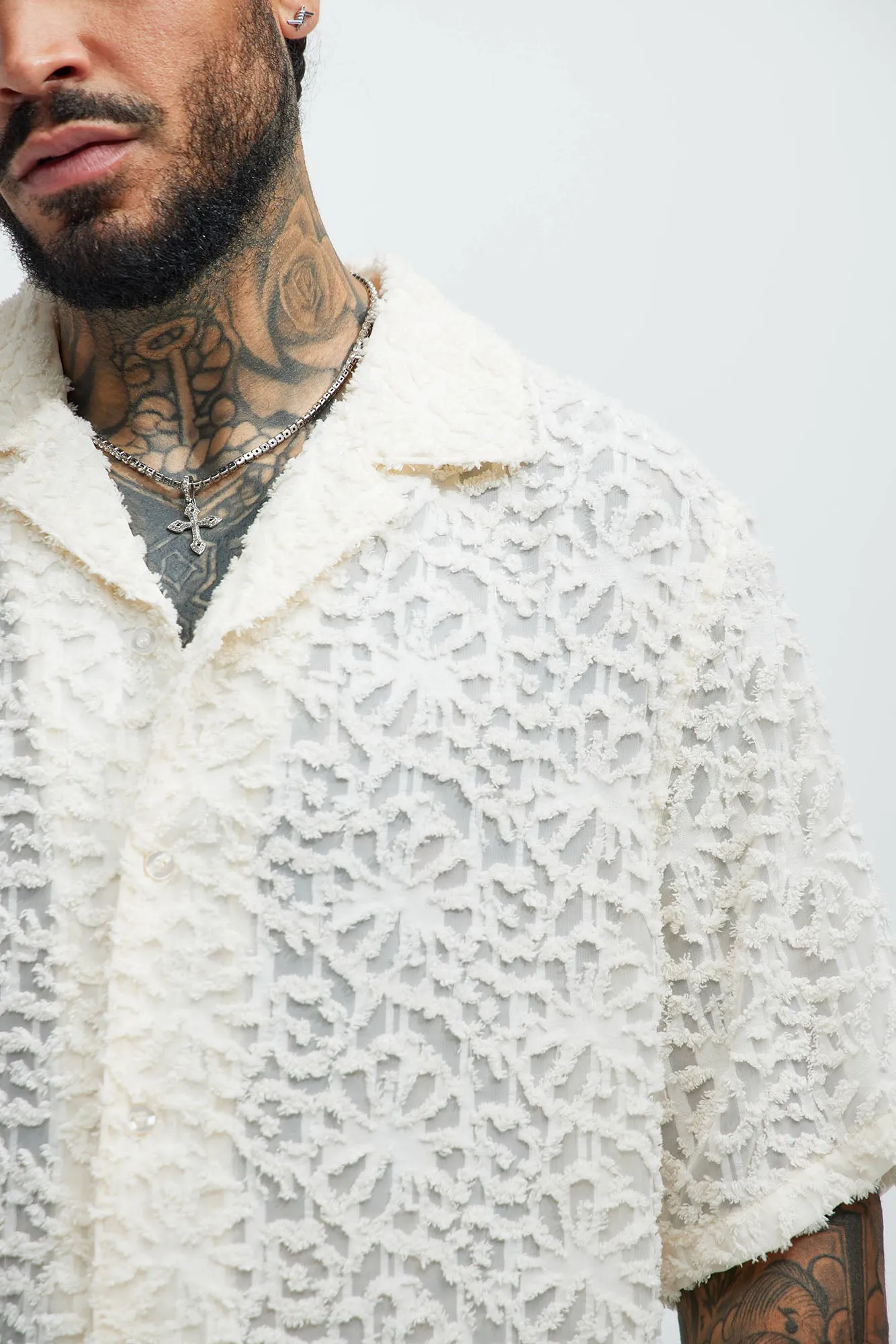 Astoria Jacquard Fray Shirt - Off White sold by Fashion Nova product image thumbnail 3