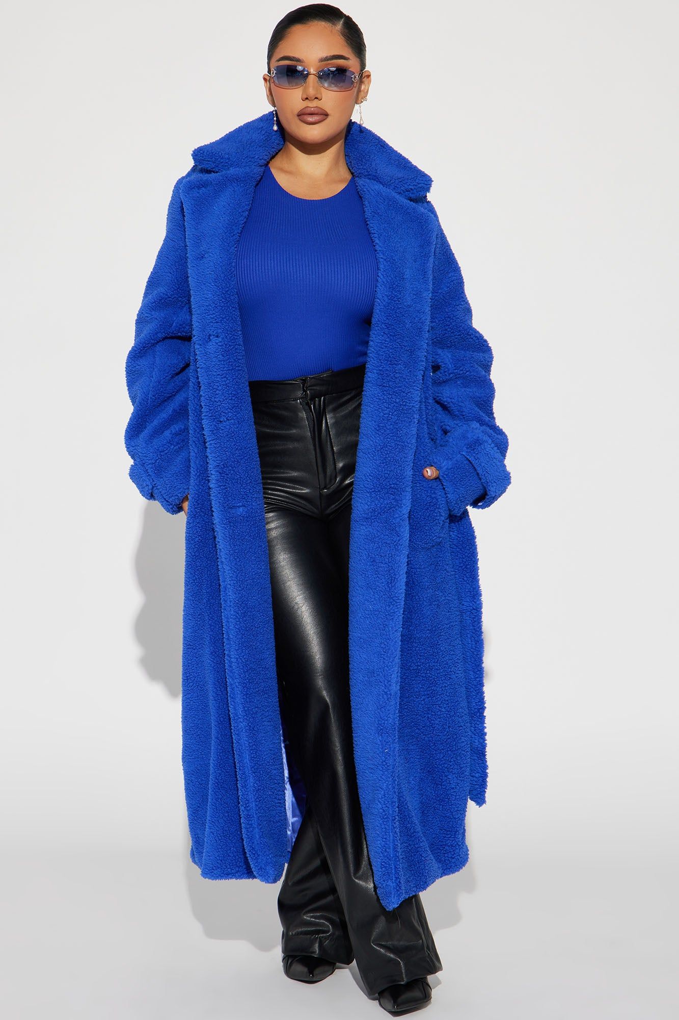 Treat Yourself Sherpa Coat - Royal sold by Fashion Nova
