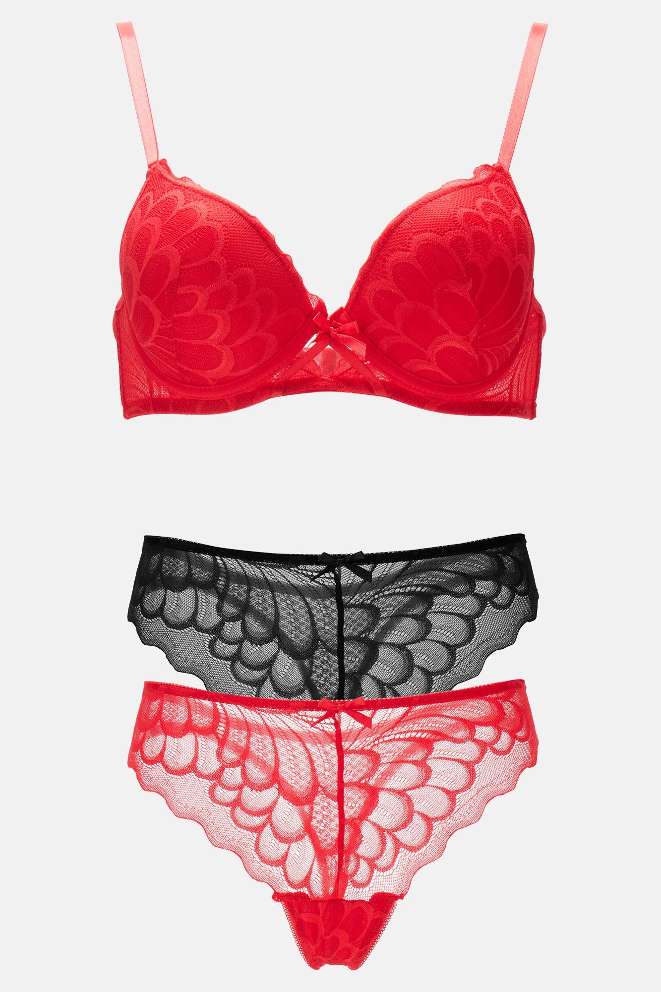 Switching Sides Bra and 2 Panty Set - Red/Black sold by Fashion Nova