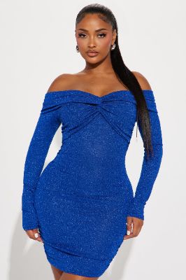 Analise Glitter Mini Dress - Blue sold by Fashion Nova