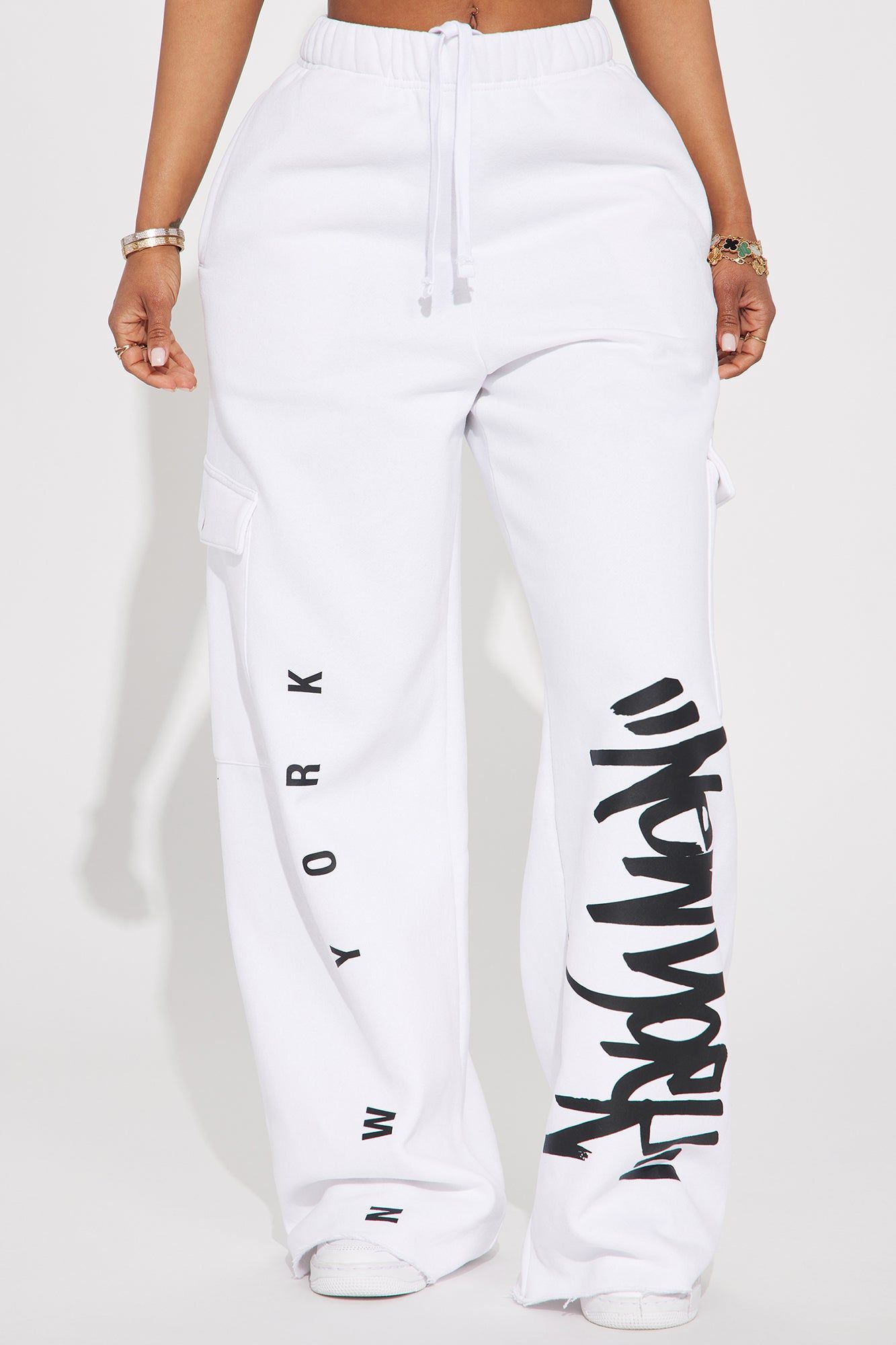 New York Raised Me Cargo Pant - White/Black sold by Fashion Nova