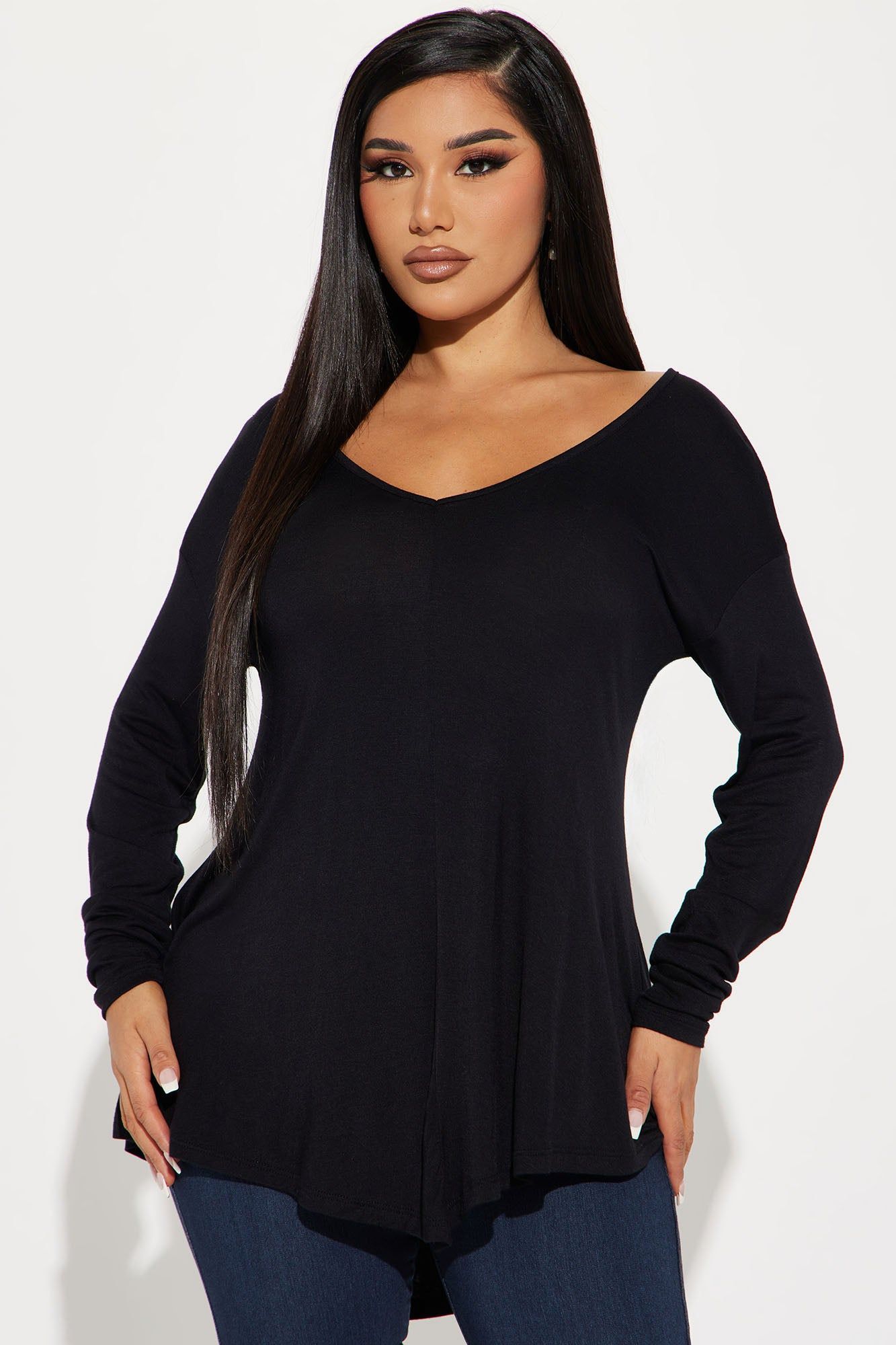 Victoria V-Neck Top - Black sold by Fashion Nova