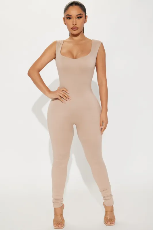 Cassie Double Lined Jumpsuit - Taupe sold by Fashion Nova