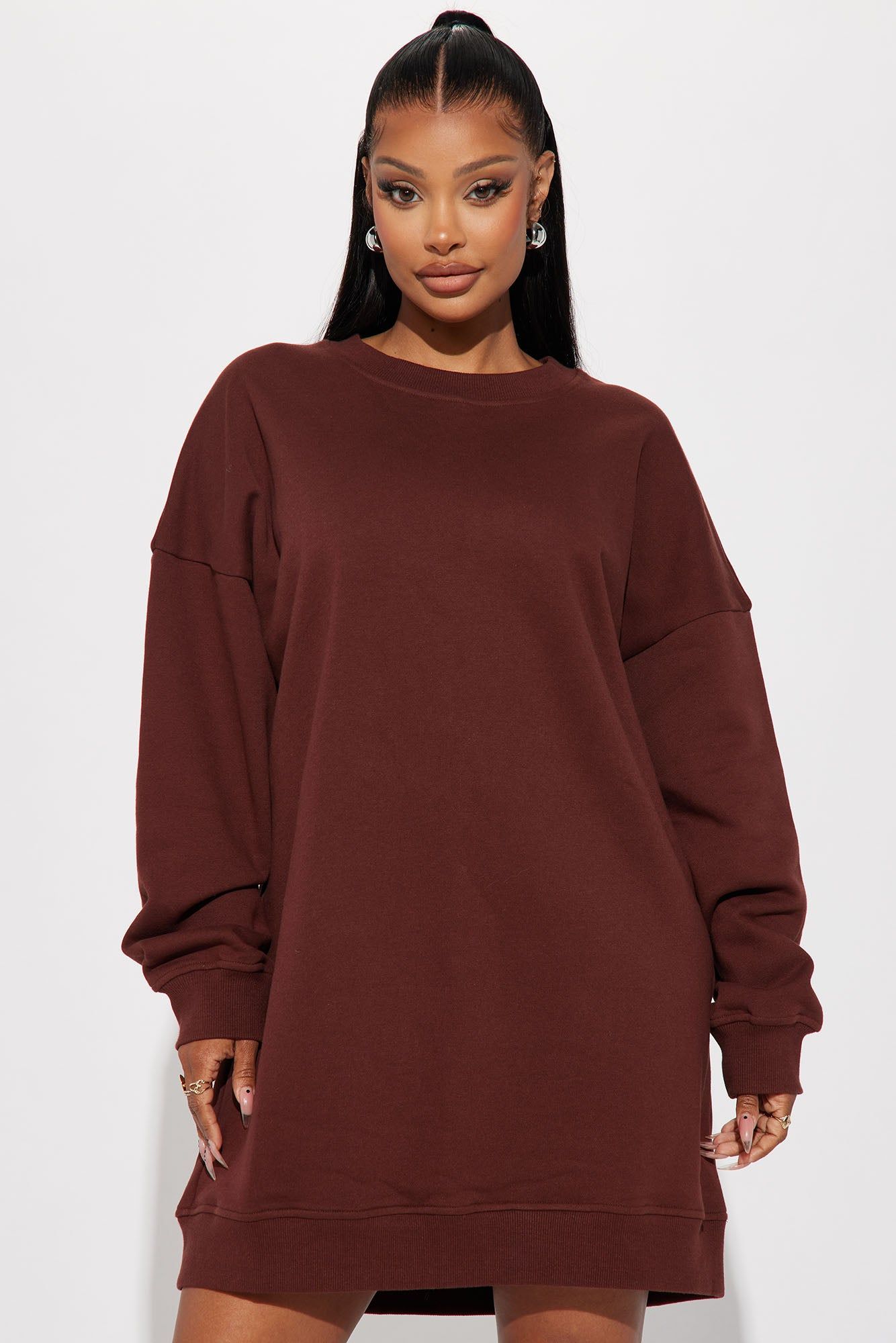 Don't Sweat It Sweater Mini Dress - Chocolate sold by Fashion Nova