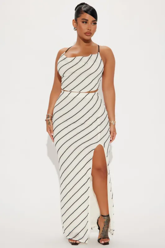 Mariela Stripe Crochet Skirt Set - White/Black sold by Fashion Nova