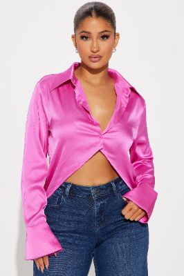 Above All Satin Shirt - Pink sold by Fashion Nova