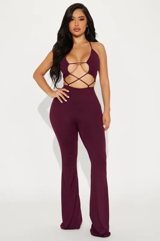 Out Of Sight Jumpsuit - Wine sold by Fashion Nova