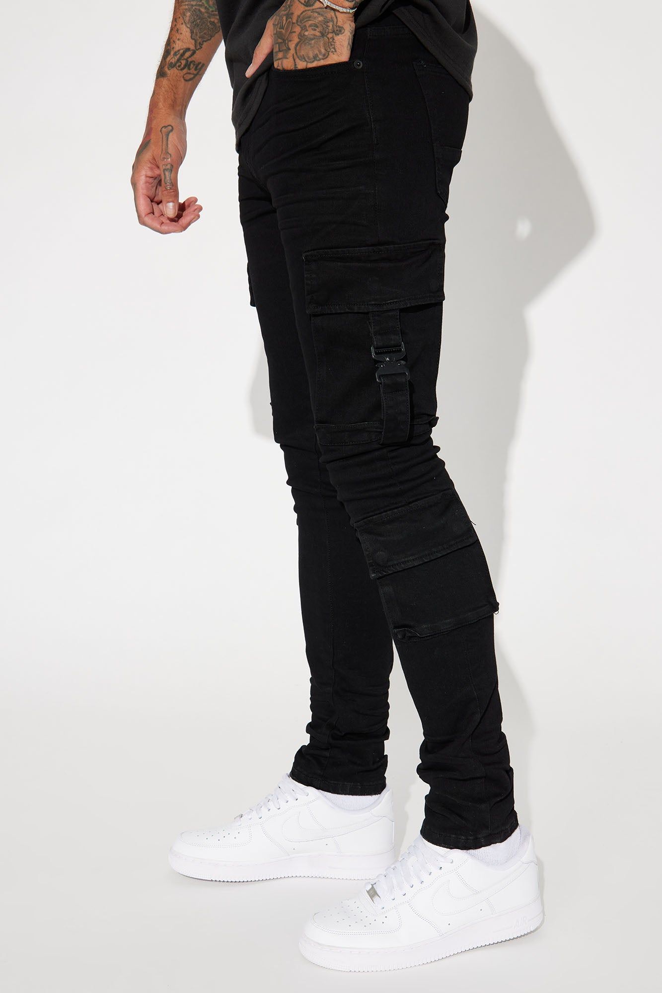 Hold On Cargo Stacked Skinny Jeans - Black sold by Fashion Nova product image thumbnail 4