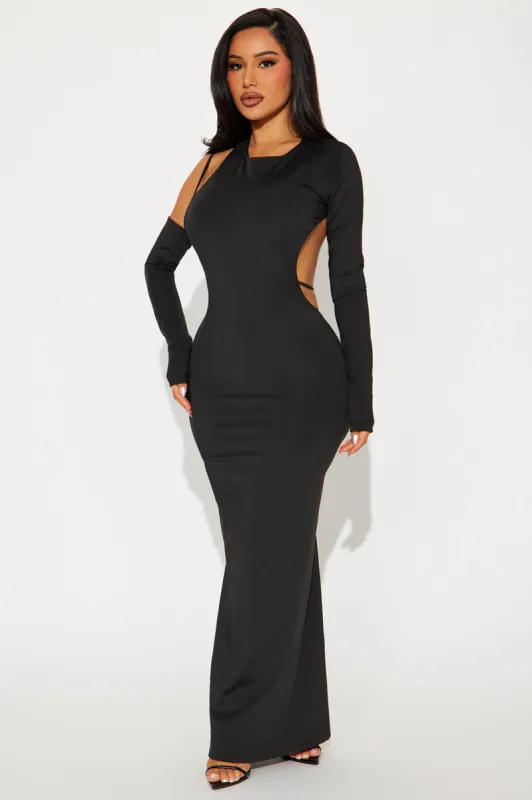 Olivia Asymmetrical Maxi Dress - Black sold by Fashion Nova