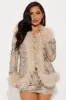 She's Fabulous Fur Trim Faux Suede Skirt Set - Taupe/combo sold by Fashion Nova