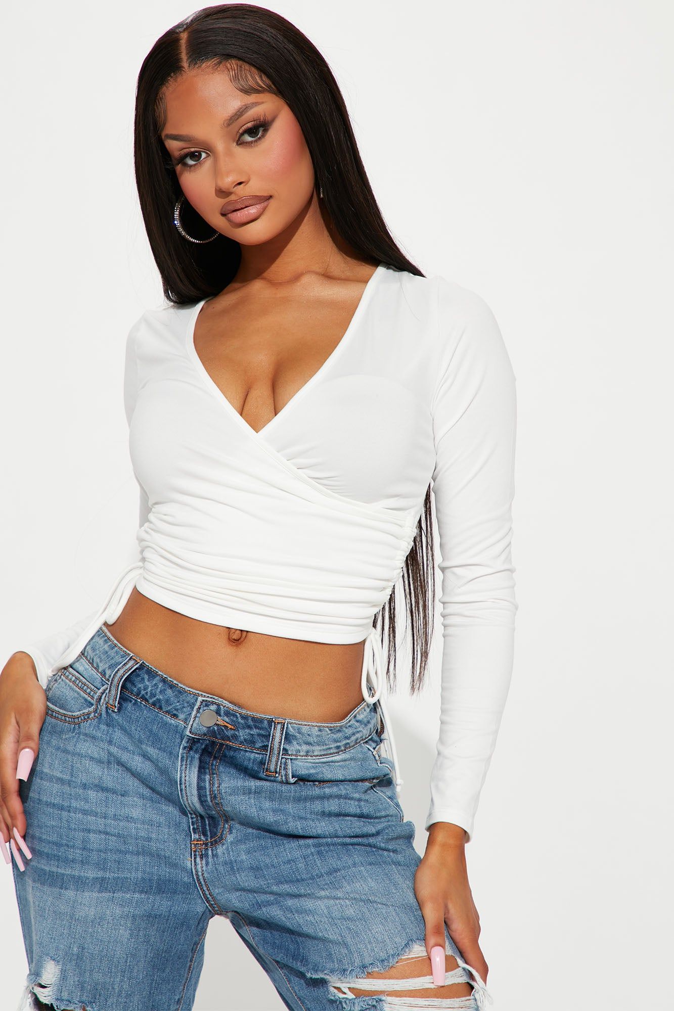 Shanna Long Sleeve Crop Top - Off White sold by Fashion Nova product image thumbnail 2