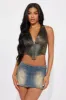 Rodeo Washed Faux Leather Top - Black/combo sold by Fashion Nova