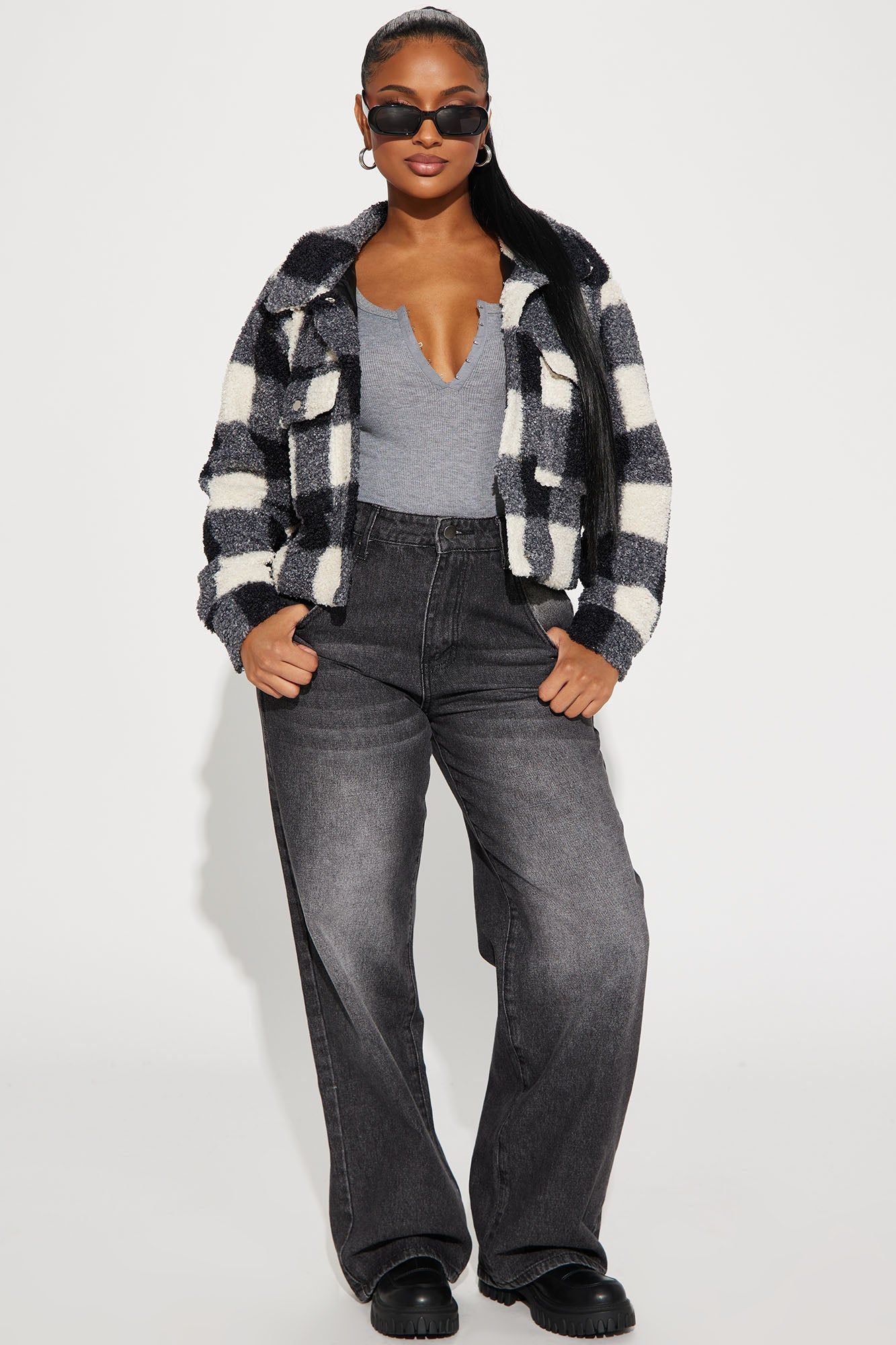 By My Side Sherpa Shacket - Cream/combo sold by Fashion Nova product image thumbnail 2