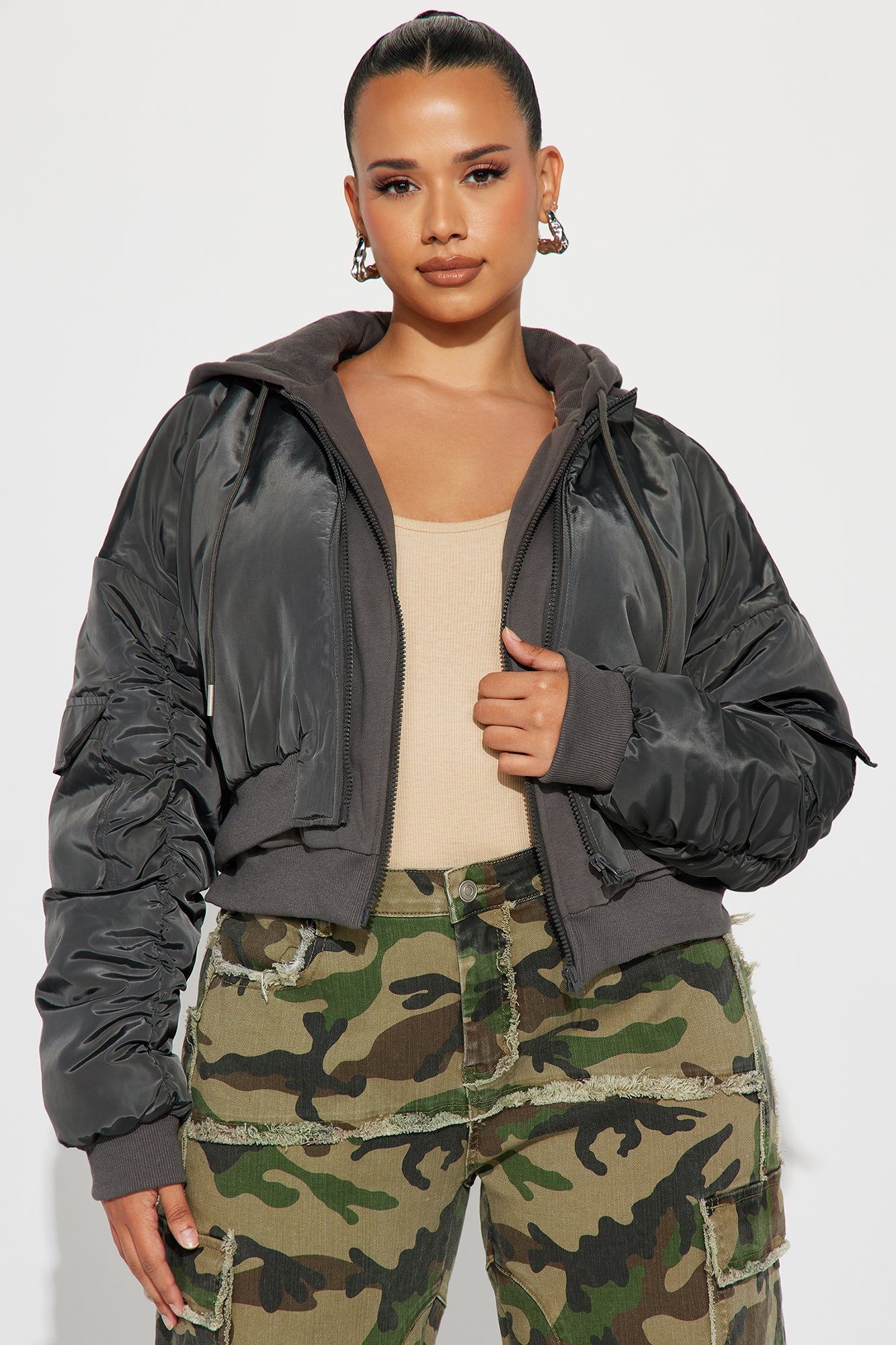 Breezy Nights Bomber Jacket - Charcoal sold by Fashion Nova product image thumbnail 5
