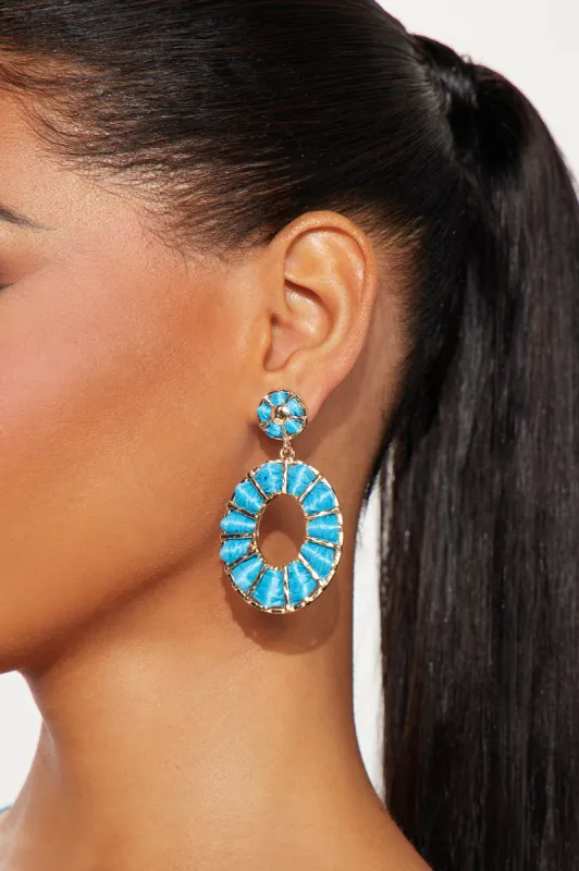 Tropicana Cabana Earrings - Gold/Blue sold by Fashion Nova