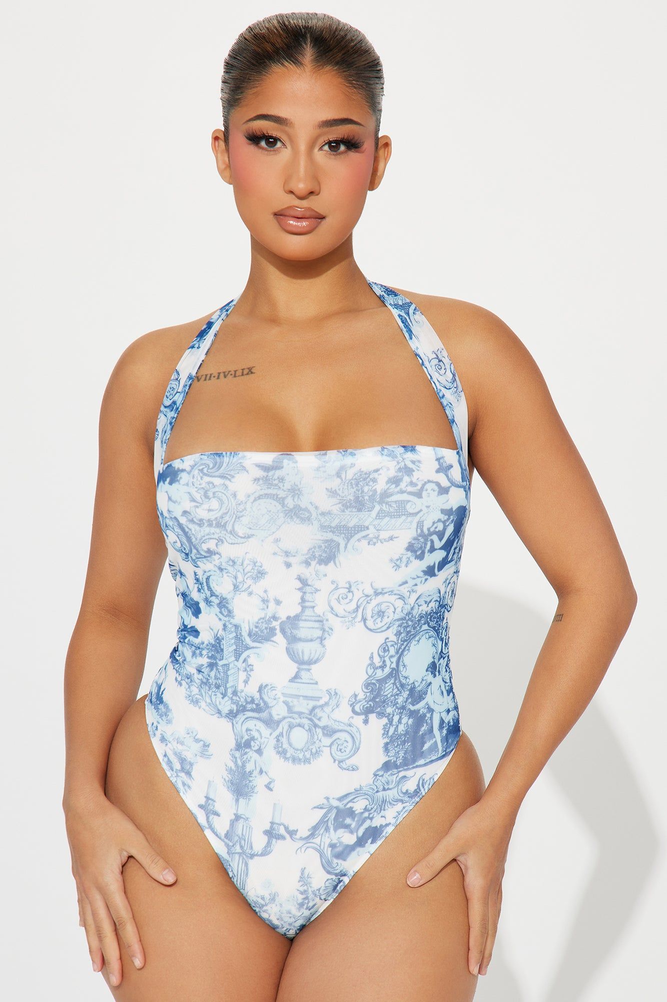 Prettiest View Mesh Bodysuit - Blue/combo sold by Fashion Nova