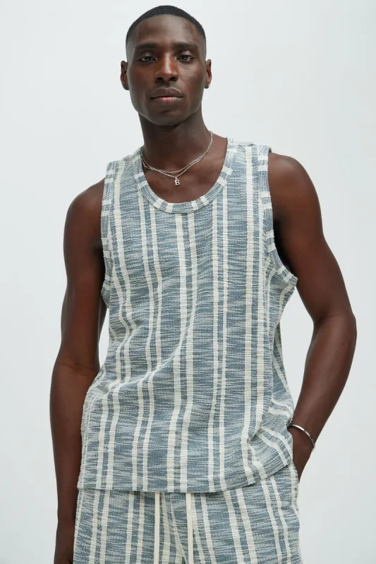 Kam Textured Relaxed Tank - Blue/combo sold by Fashion Nova