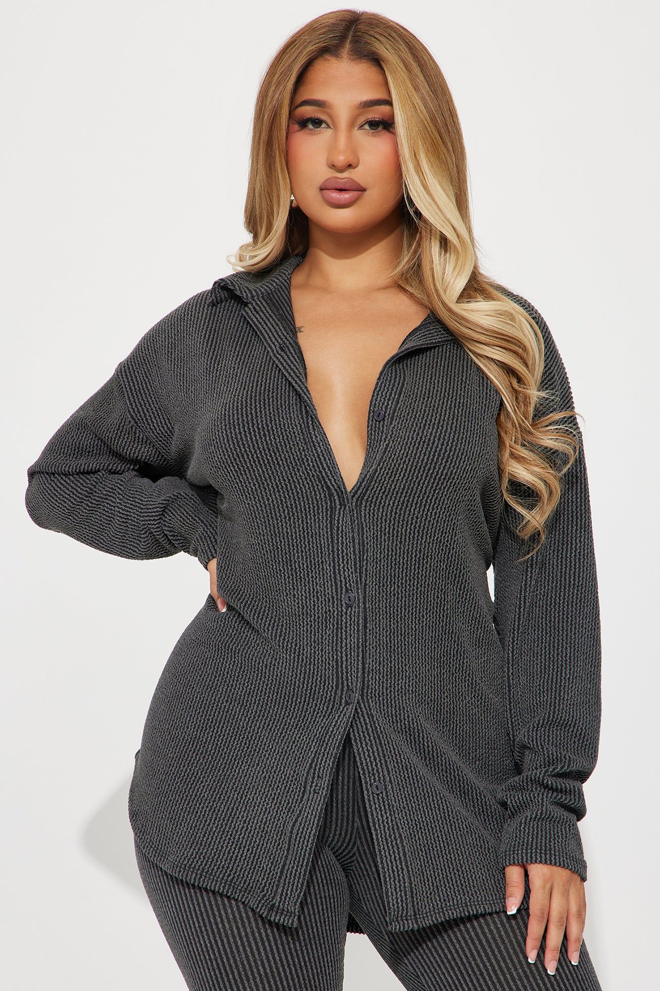 Maddie Ribbed Legging Set - Charcoal sold by Fashion Nova product image thumbnail 2